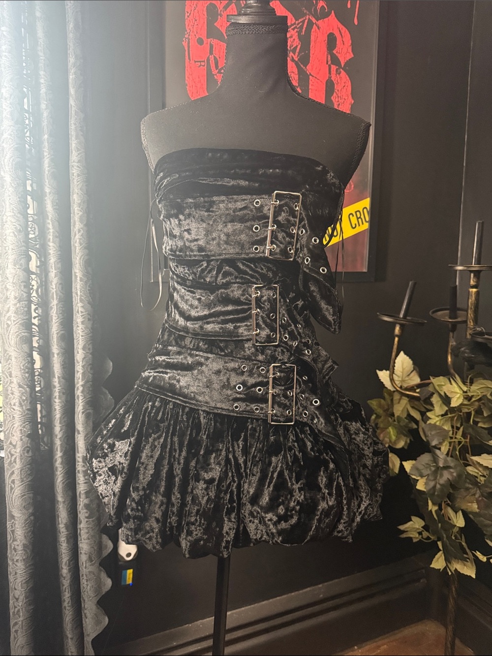 Current Mood Black Velvet Corset Mini Dress
